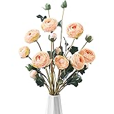 LILUYTO 6Pcs Realistic Silk Champagne Ranunculus Artificial Flowers Long Stems, 23.6" Tall Fake Flowers Faux Flowers Suit for Year-Round Home Decoration, Wedding, Bridal Bouquets, Office