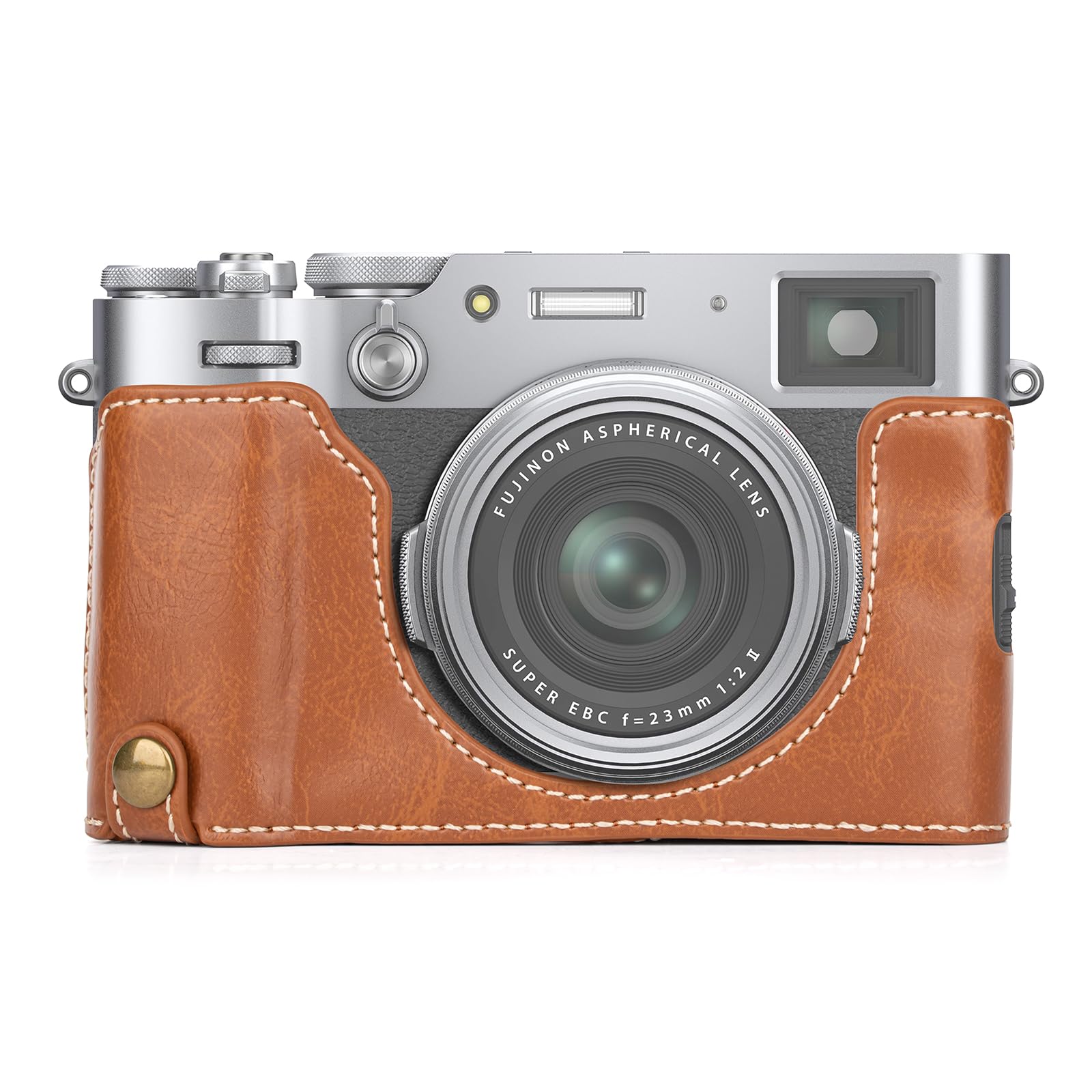 MUZIRI KINOKOO PU Leather Fuji X100VI Case, Protective Half Case Compatible for Fujifilm X100VI Camera Easy Carrying X100VI Case- with Opening Bottom and Hand Grip Design -Brown