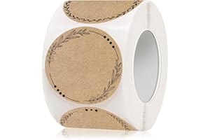 STARLIBOO 2" Brown Label Stickers for Jars and Lids, Kraft Sticker Labels for Pantry, Mason Jars, Canning, Bottles, 6 Different Drawn Wreath Designs, Kraft Paper/ 500pcs