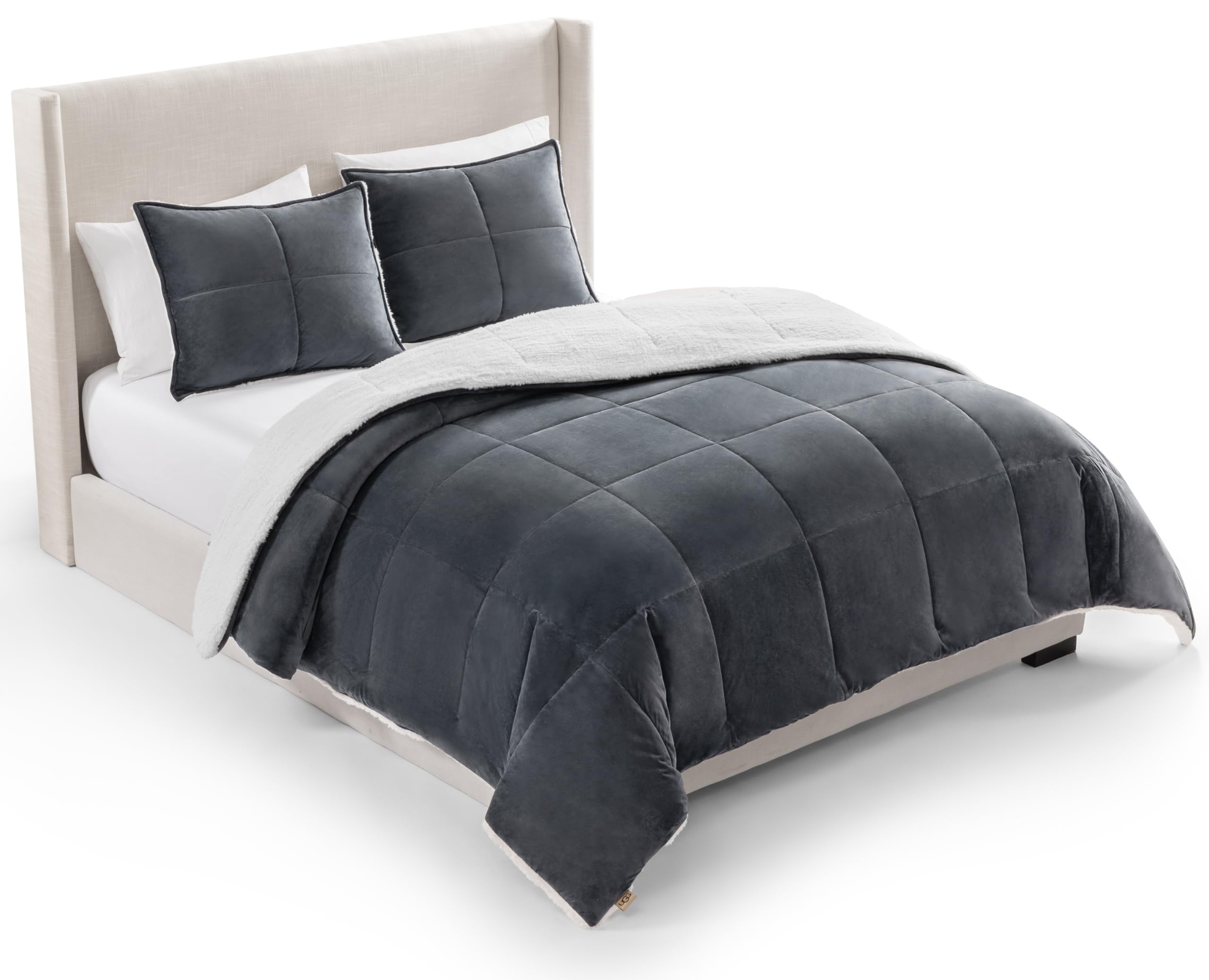 UGG Blissful Queen Comforter Set with 2 Pillow Shams, Reversible Fleece Bed Comforter, Ultra Warm Winter Bed Set, Down Alternative Bedding, Full/Queen Size, Imperial Blue Image