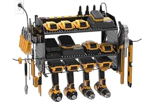 CRST Power Tool Organizer Wall Mount with Charging Station Cordless Drill Holder with 8-Outlet Heavy Duty Power Strip, Modular Garage Organization Storage Rack Shelf,Gift for Men Black