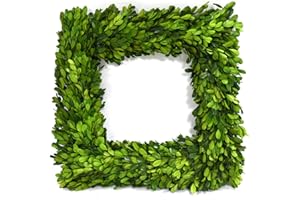 BOXWOOD VALLEY Preserved Boxwood Wreath, Wedding Home Decoration Full Green Real Boxwood Wreath, Indoor Décor for Halloween, Christmas Wreath (Square Wreath, 14")