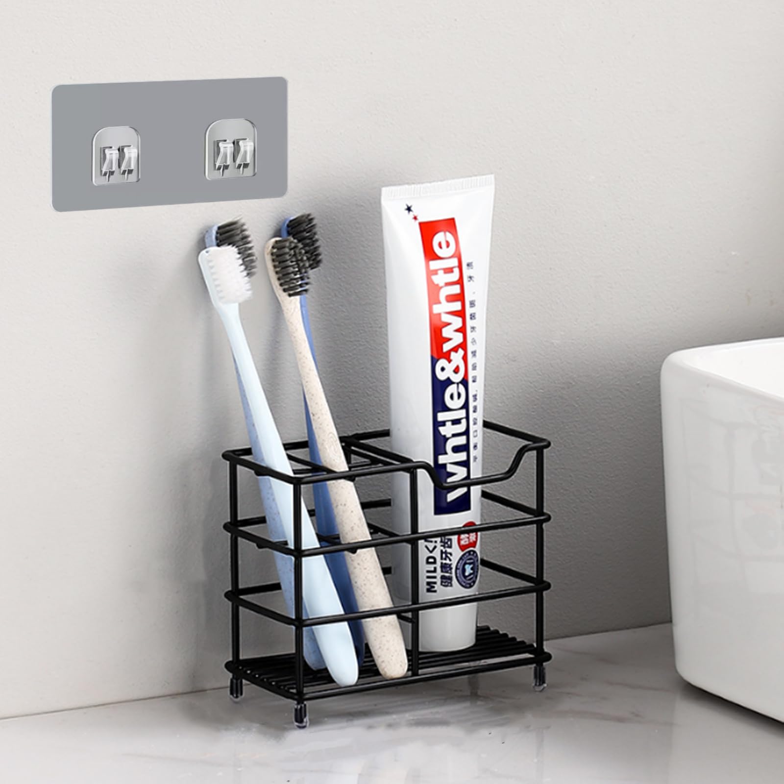 Binwat Toothbrush Holder Stainless Steel Wall Mounted Toothpaste Stand Ventilated Mould-Proof Toothbrush Caddy Eectric Toothbrush Holder Wall Stand(Black,Manual)