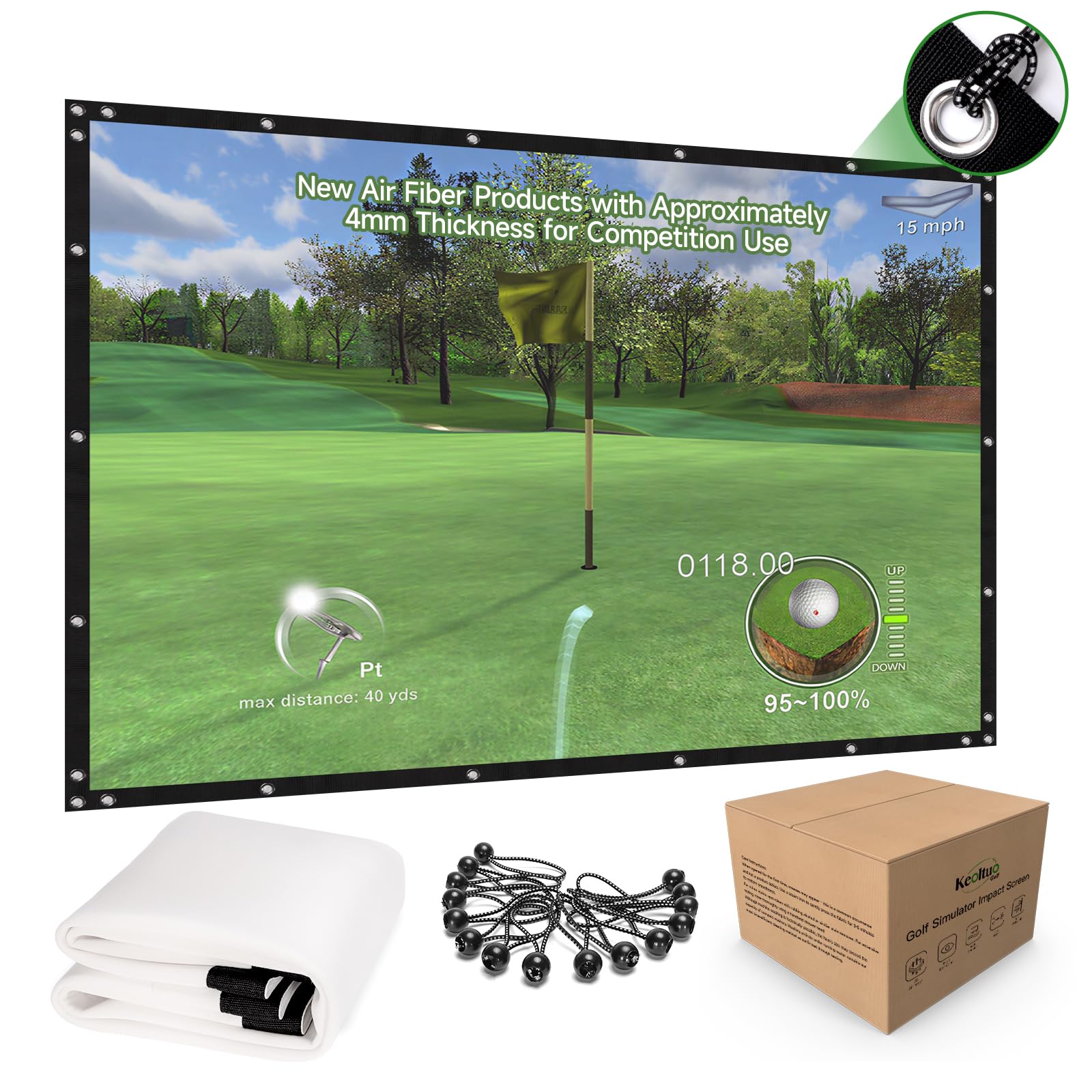Photo 1 of Keoltuo Golf Simulator Impact Screen Professional 3D Air Mesh Screen for Home/Indoor Training, Golf Projector Hitting Net for Practice with Grommet Holes,7 Size Options(16.4 x 9.8 ft)