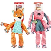 KONG Floppy Knots Combo Dog Toy - Fox and Bunny Bundle - Interal Knotted Rope with Squeakers and Less Stuffing - Medium/Large
