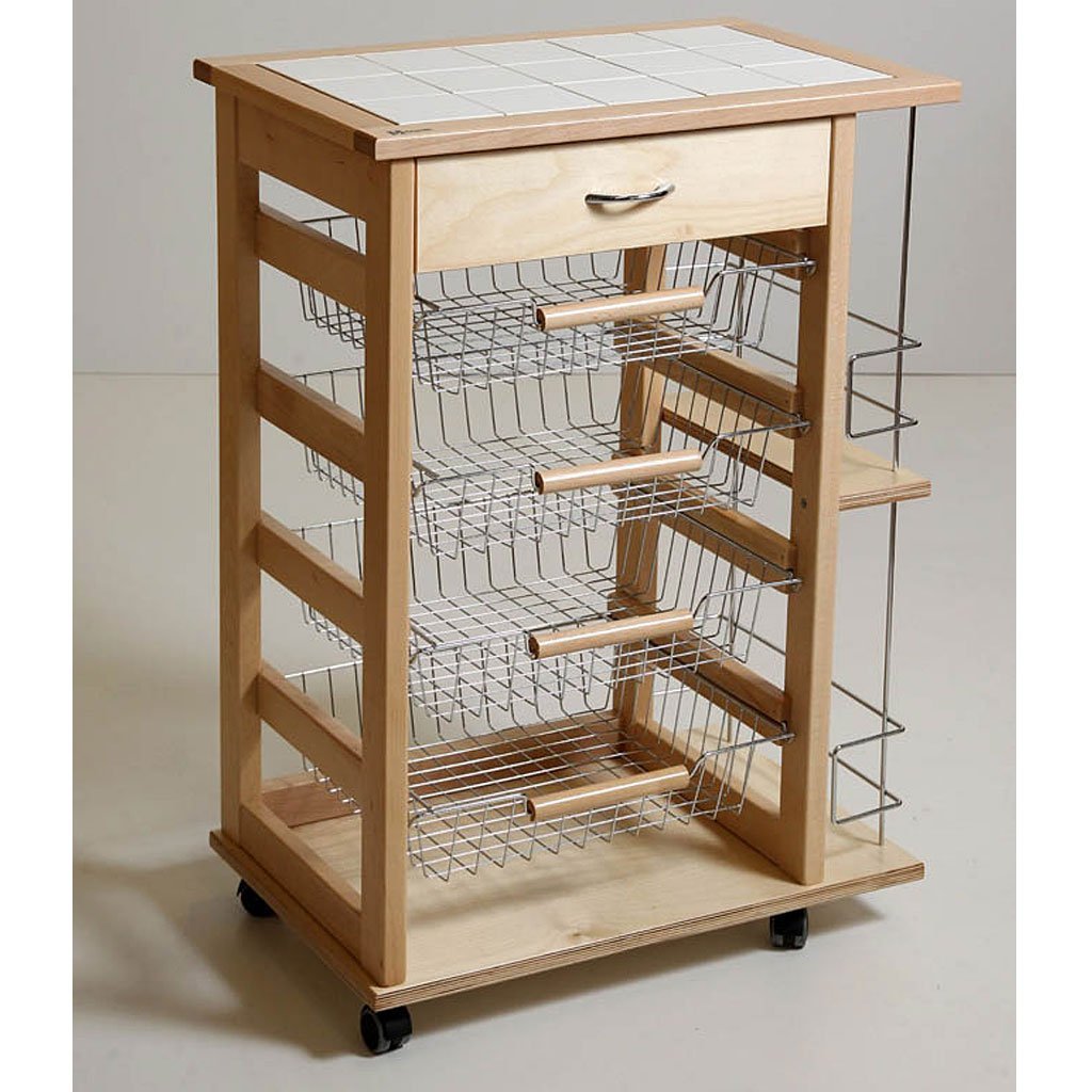 Wooden Kitchen Trolley Bottle Holder With Small Drawer Ambrogio