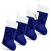 Iconikal 4-Pack Blue Plush Fabric Christmas Stocking, 18-inches Tall, Festive Decor