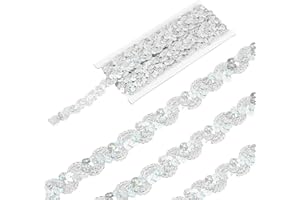 MECCANIXITY 5 Yard Sequins Beaded Lace Trim 0.6 Inch Wave Sequin Braid Trim Strip Paillette Ribbon for Crafts, Embellishments, DIY Sewing Costume, Bling Silver