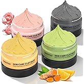 SHVYOG 4Pcs Face Mask Set - Turmeric Clay Mask, Vitamin C, Green Tea, Rose, Dead Sea Mud Mask, Skin Care Mask for Deep Cleansing, Refining Pores, Valentine's Day Gifts for Women- 240g