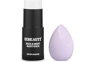 CCbeauty Clown White Face Paint Stick,Face Painting Kit,Non Toxic SFX Makeup For Joker Skeleton Halloween Costume Cosplay,Professional Body Paint,Full Coverage Painting Foundation With Makeup Sponge