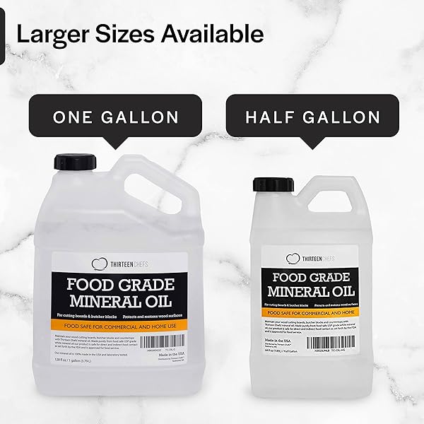 THIRTEEN CHEFS MINERAL OIL – 12OZ FOOD GRADE CONDITIONER FOR WOOD CUTTING BOARD, COUNTERTOP & BUTCHER BLOCK, LUBRICANT FOR KNIFE OR MEAT GRINDER – SAFE USP FINISH ON MARBLE, SOAPSTONE
