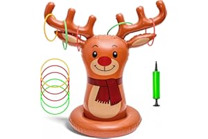 MAX FUN Christmas Reindeer Ring Toss Game for Kids, Inflatable Reindeer Antler Toss Party Games with Pump and Rings, Christmas Party Games for Family, Holiday Indoor Outdoor Fun Toys Xmas Decorations