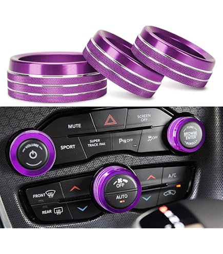 A ABSOPRO Car Air Conditioner Knobs Decals AC Radio Switch Knob Cover For Dodge Durango 2014 2020 For Jeep Cherokee Grand Cherokee 2014 2021 Purple Set Of 3
