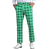 Lars Amadeus Plaid Pants for Men's Color Block Straight Leg Checked Pattern Trousers