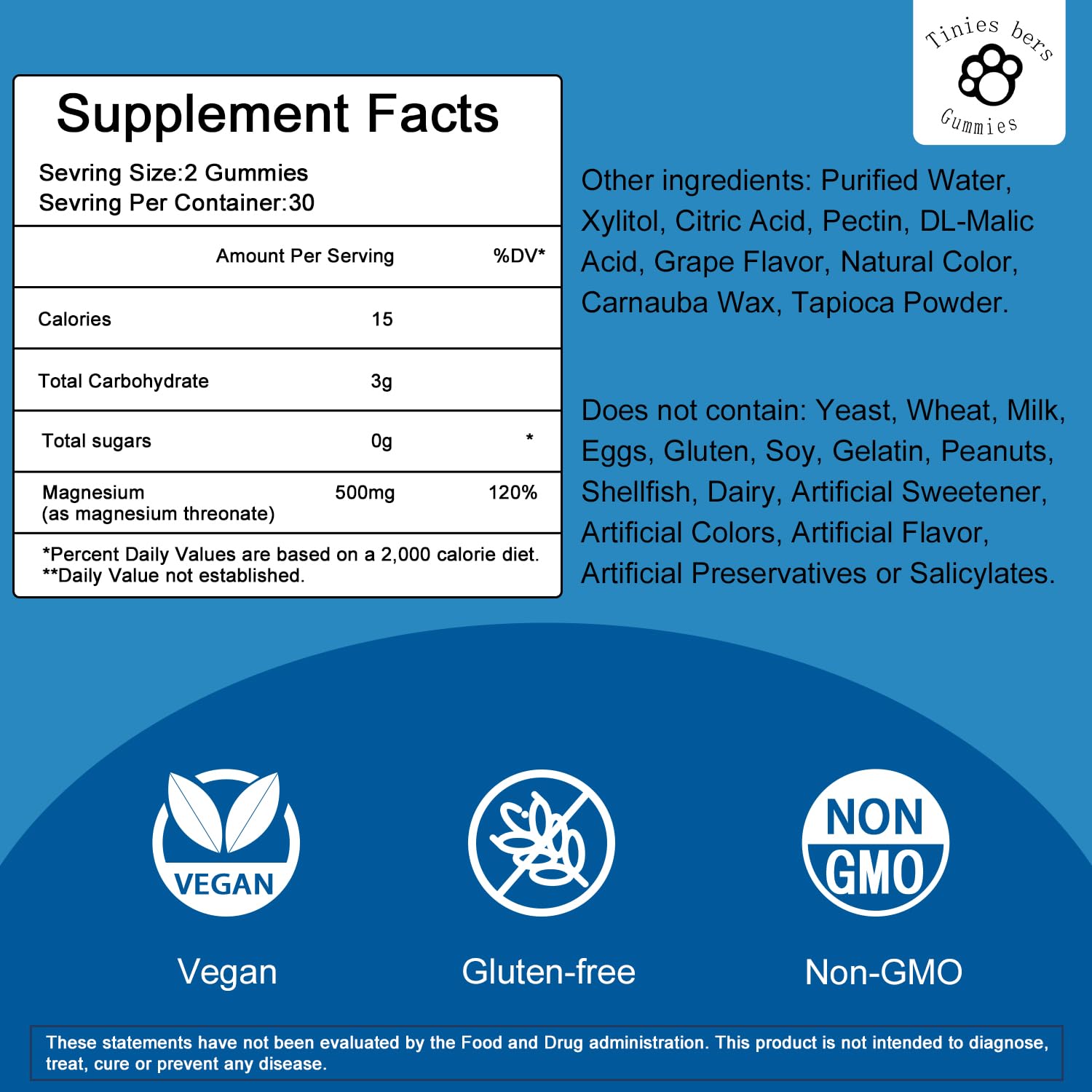 Magnesium Threonate Gummies 500mg and Potassium Magnesium Gummies, Sugar Free for Adults and Kids, Fruits Flavor, Vegan, Pectin, Non-GMO, Gulten Free