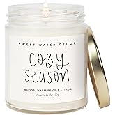 Sweet Water Decor Cozy Season Candle - Woods, Warm Spice, and Citrus Autumn Scented Soy Candles for Home - 9oz Clear Jar, 40 Hour Burn Time, Made in The USA