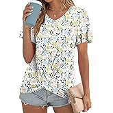 Addtoo Women's Summer 2026 Casual Tunic Wavy Short Sleeve Blouse Front Twist Tops Tee For Leggings