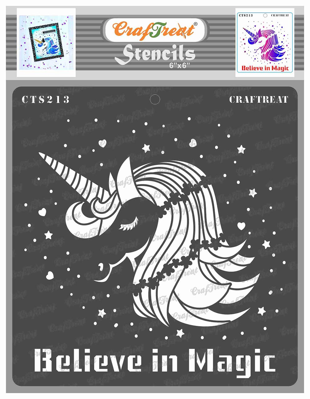 CrafTreat Reusable Unicorn Stencils for Painting on Wood, Canvas, Paper, Fabric, Floor, Wall and Tile - Believe in Magic - 6x6 Inch - DIY Art and Craft Stencils for Home Decor - Star Field Stencil