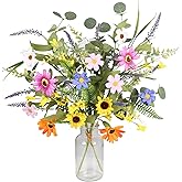 GTIDEA 2 Bundles Artificial Daisy Flowers Fake Silk Spring Flowers Colorful Flowers Fake Wildflowers Bouquet for Home Indoor Table Vase Wedding Party Decor (20in)