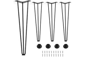 HOOSHEE 18 Inch Hairpin Furniture Legs(900Lbs),Heavy Duty Hairpin Table Legs,Solid Metal Table Legs,DIY Projects for TV Stand,Cabinet,Coffee Table, Desk etc with Rubber Floor Protectors Black 4PCS