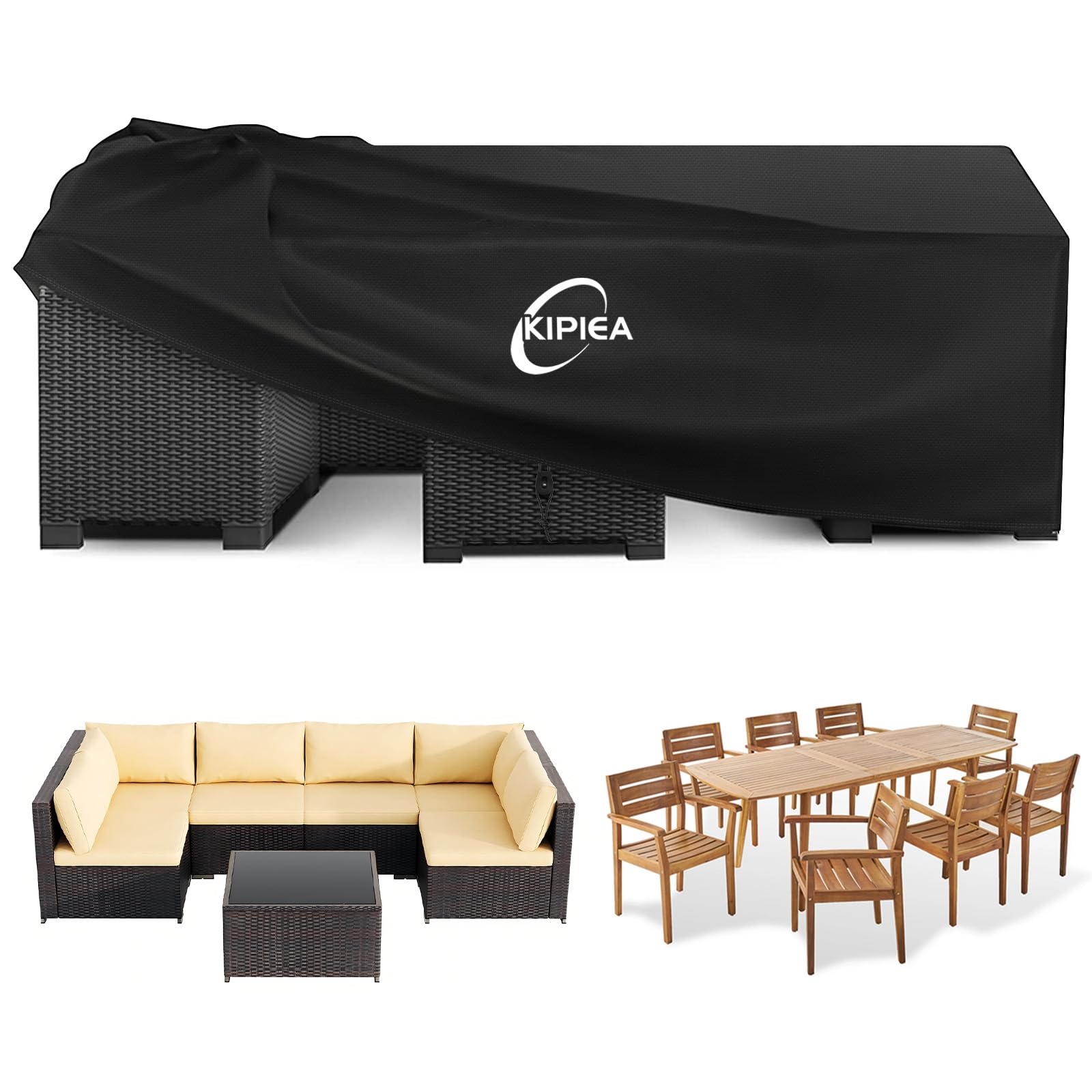 Kipiea Outdoor Garden Furniture Covers Waterproof，211X122X71cm Outdoor Table Cover Windproof, 420D Heavy Duty Oxford Fabric Patio Furniture Cover Anti-UV No Tear for Chair and Table Rattan Sofa