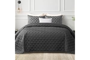 Exclusivo Mezcla Dark Grey Quilt Set King Size, 3 Pieces Stitched Pattern King Quilts (104"x96") with 2 Pillow Shams, Lightweight Bedspreads Soft Coverlet for All Seasons