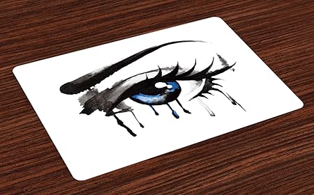 ABAKUHAUS Auge Platzmatten, Drastische Grafik eines Frauen-Auges mit tropfender Farbe Curvy Augenbraue und Lange Peitschen, W