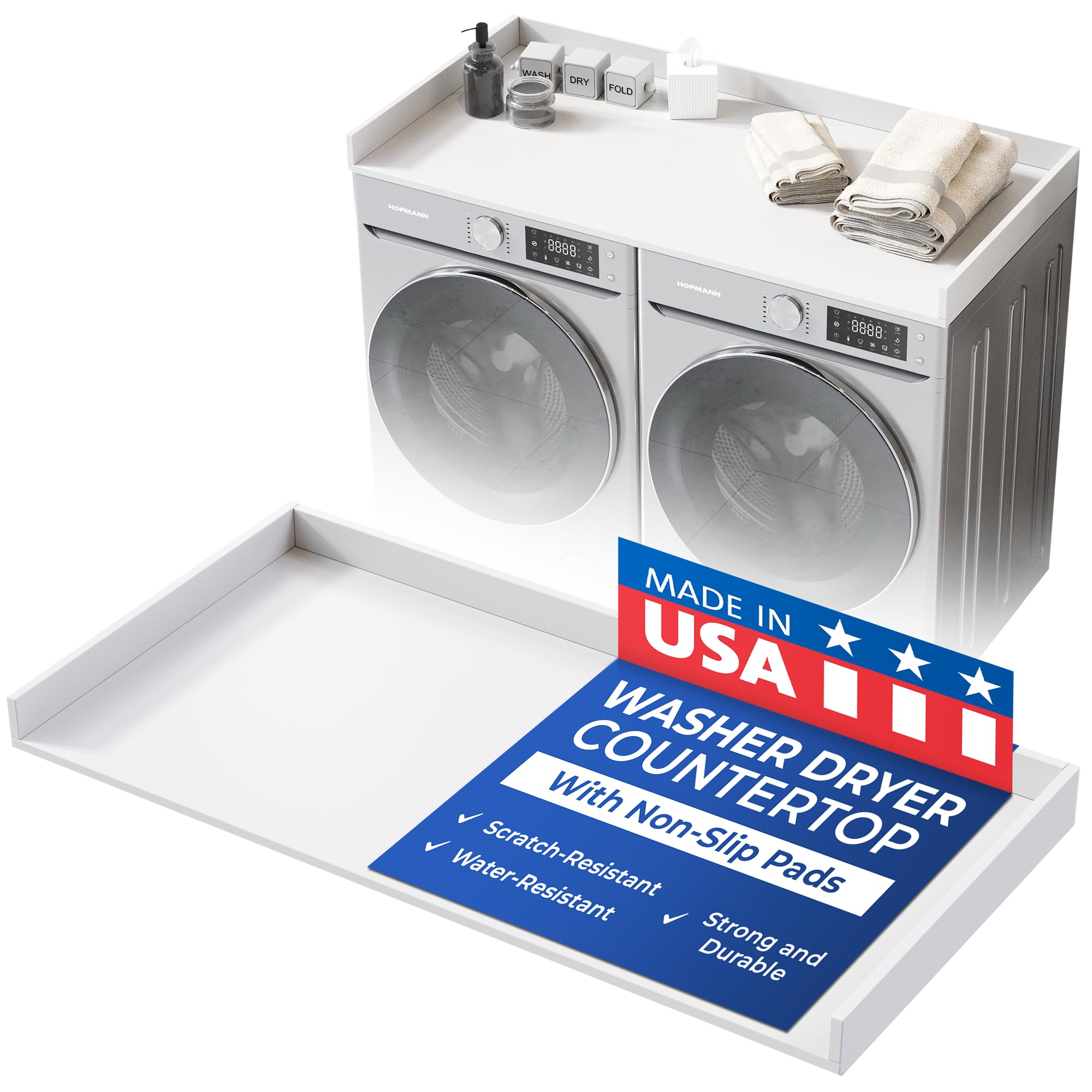 Photo 1 of ** USED** OfficeSimpli Washer Dryer Countertop, Made in USA, Non-Slip Pads, Easy Clean, Laundry Room Essentials and Decor, Washer Dryer Wood Top for Organization (Glacier White, Standard (27.5" x 54"))
