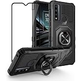 Ailiber for TCL 20 XE Magnetic Stand Case, Screen Protector-Black | Flexible Stable Ring Kickstand Holder Military-Grade Drop Protection, Build-in Metal for Magnet Car Mount Armor Cover