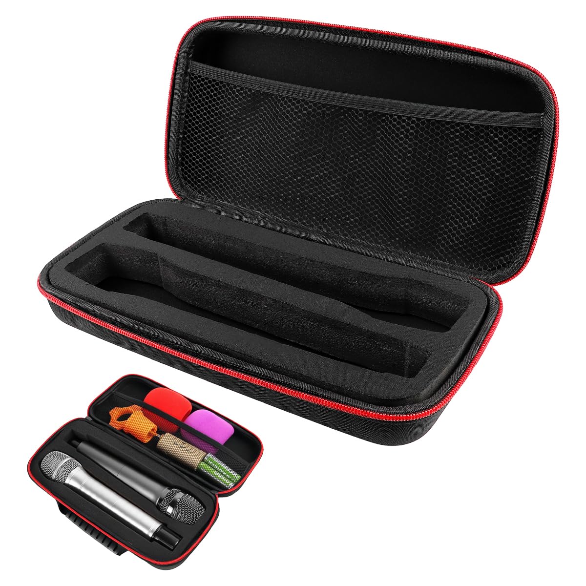 FERCAISH 1 Piece Microphone Bag, EVA Dual Microphone Bag, Microphone Hard Case, Microphone Storage Bag, Wireless Microphone Carry Bag, for KTV Bar Music Devices, black, Sporty