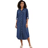 Kuraki Women's Casual Print Button Front Maxi Shirt Dress