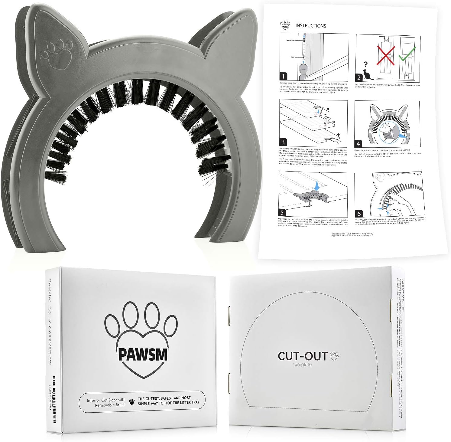 PAWSM Interior Cat Door, Pet Door for Cats, Cat Door Hides Litter Tray, Cat Door with Brush, Fits Cats Up to 20lbs : Pet Supplies