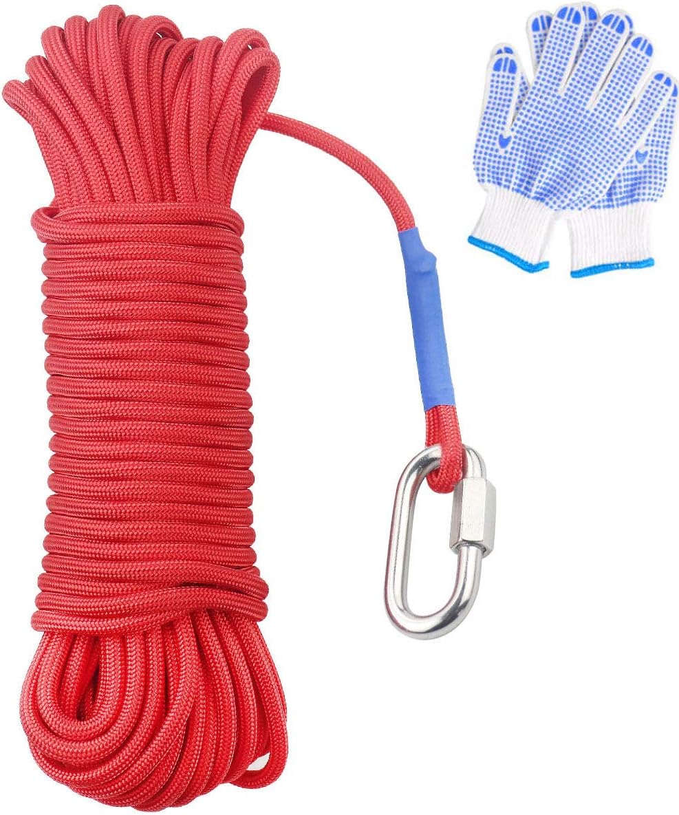 TooTaci Fishing Magnet Rope 20 Meters, Heavy Rope with Safety Lock,All Purpose Nylon High Strengte Cord Safety Rope - 65 Feet, Diameter 6mm …