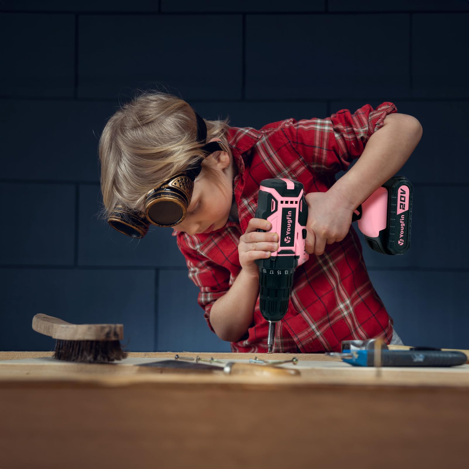 Yougfin Cordless Drill Set, 20V Power Drill Driver With Battery & Charger, 3/8'' Keyless Chuck, Variable Speed, 25+1 Torque Setting, Pink & Black