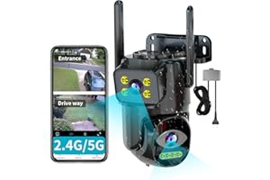 LETSCEE Dual Lens WiFi Security Camera Outdoor, 2.4G/5G PTZ Outdoor Plug-in Camera Auto Tracking,Home Security Surveillance System,WiFi,Night Vision,7/24 Recording