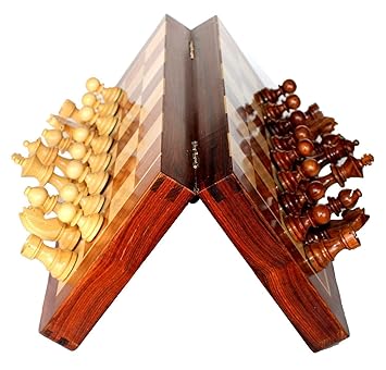 Crafts A to Z Collapsing Chess Board Set Wooden Game Handmade Classic Game of Brilliance Small Chess Pieces 8 Inches (Non - Magnetic)
