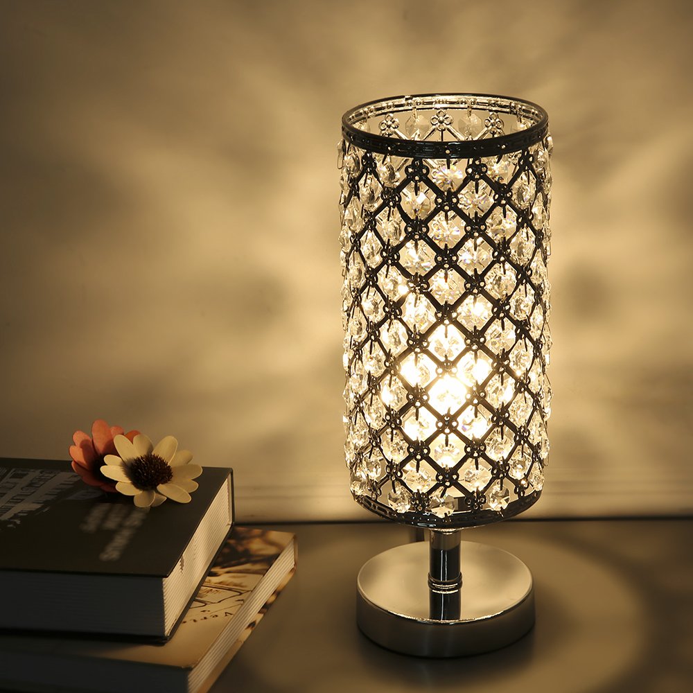 Tomshine Table Lamp Modern Nightstand Lights for bedroom Crystal Silver