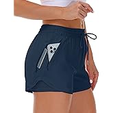 Mancreda Women's Running Shorts with Liner 3 Zipper Pockets Elastic Workout Athletic Gym Yoga Shorts