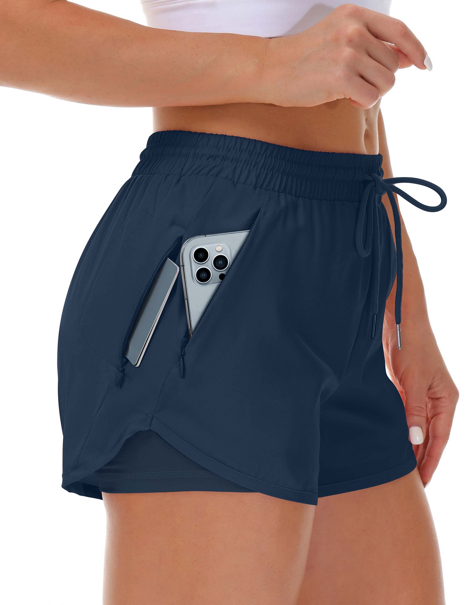 Mancreda Women's Running Shorts with Liner 3 Zipper