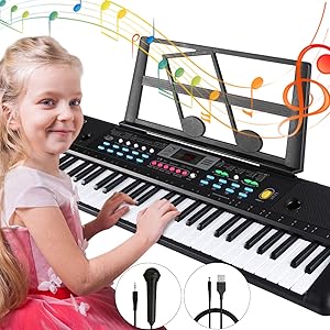 Electronic Keyboard Piano 61 Key, Tencoz Portable Piano Keyboard with Music Stand, Microphone, Power Supply Digital Music Piano Keyboard for Kids