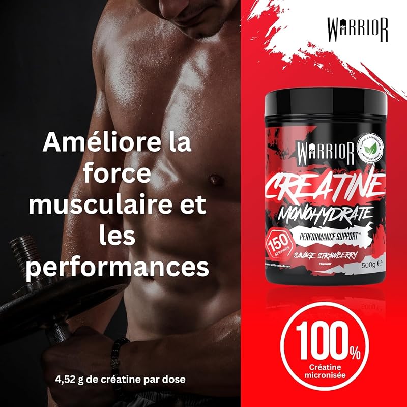 Créatine Monohydrate Poudre 500 g, Végane – Fraise Sauvage
