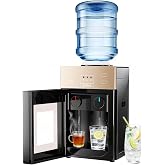 Top-Loading Countertop Water Dispenser for 1.2 to 5 Gallon Bottles, Hot &amp; Cold Water Cooler Dispenser with Rotating Dual Spout, No-Press Dispensing, Visual Door Cover for Kitchen, Office, Bedside Use