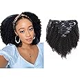 Afro Kinky Curly Clip in Human Remy Hair Extensions Brazilian Curly Clips Hair Extensions 4B 4C 8A Virgin Thick Natural Black Color Clip on For Black Women 10-22 inch (10 inch, AC #1B)