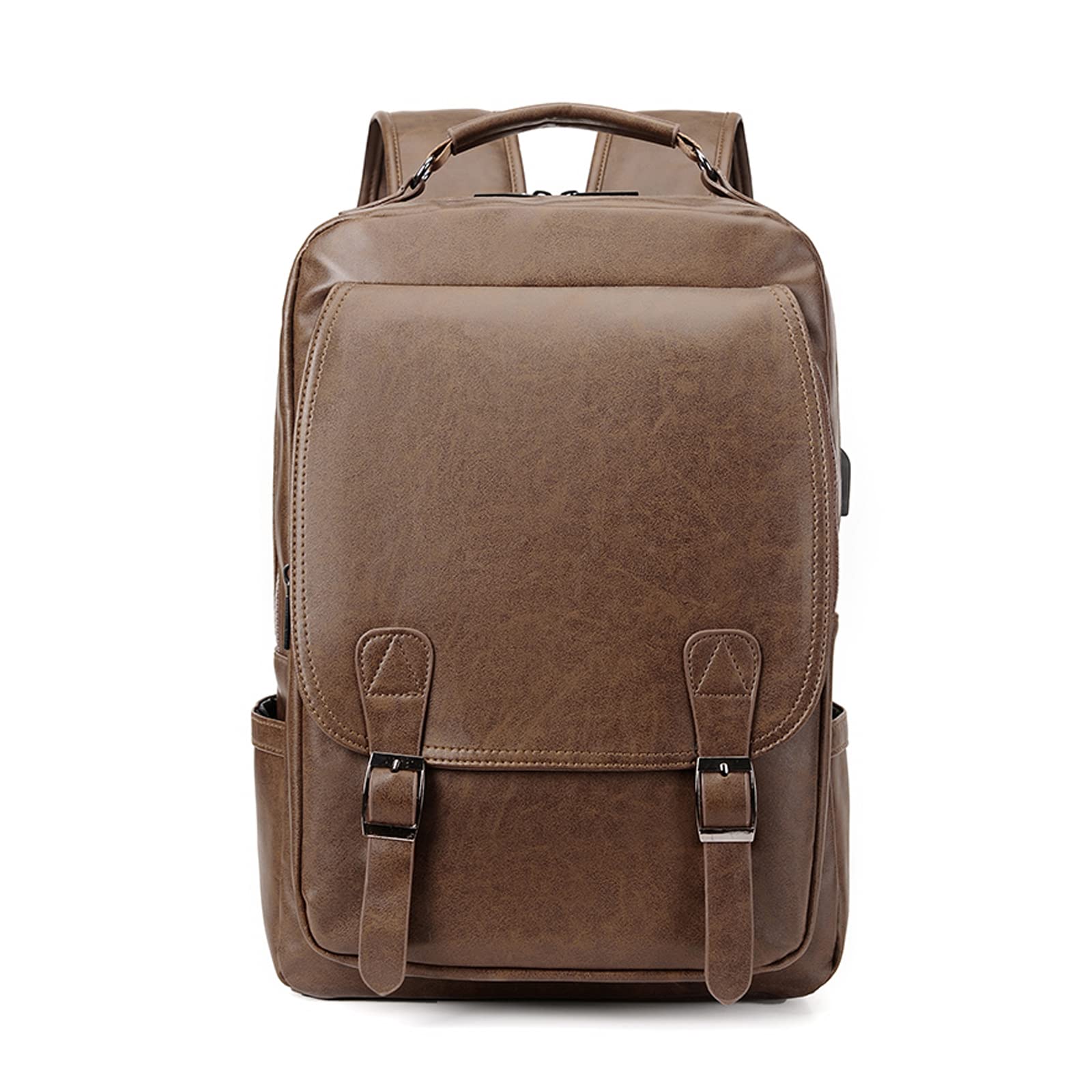 FANDARE Laptop Backpack School Bag Daypacks Travel Large Backpack with USB Charging Port College Computer Bag Bookbag for Women Men Travel Commuter Waterproof PU Rucksack Khaki