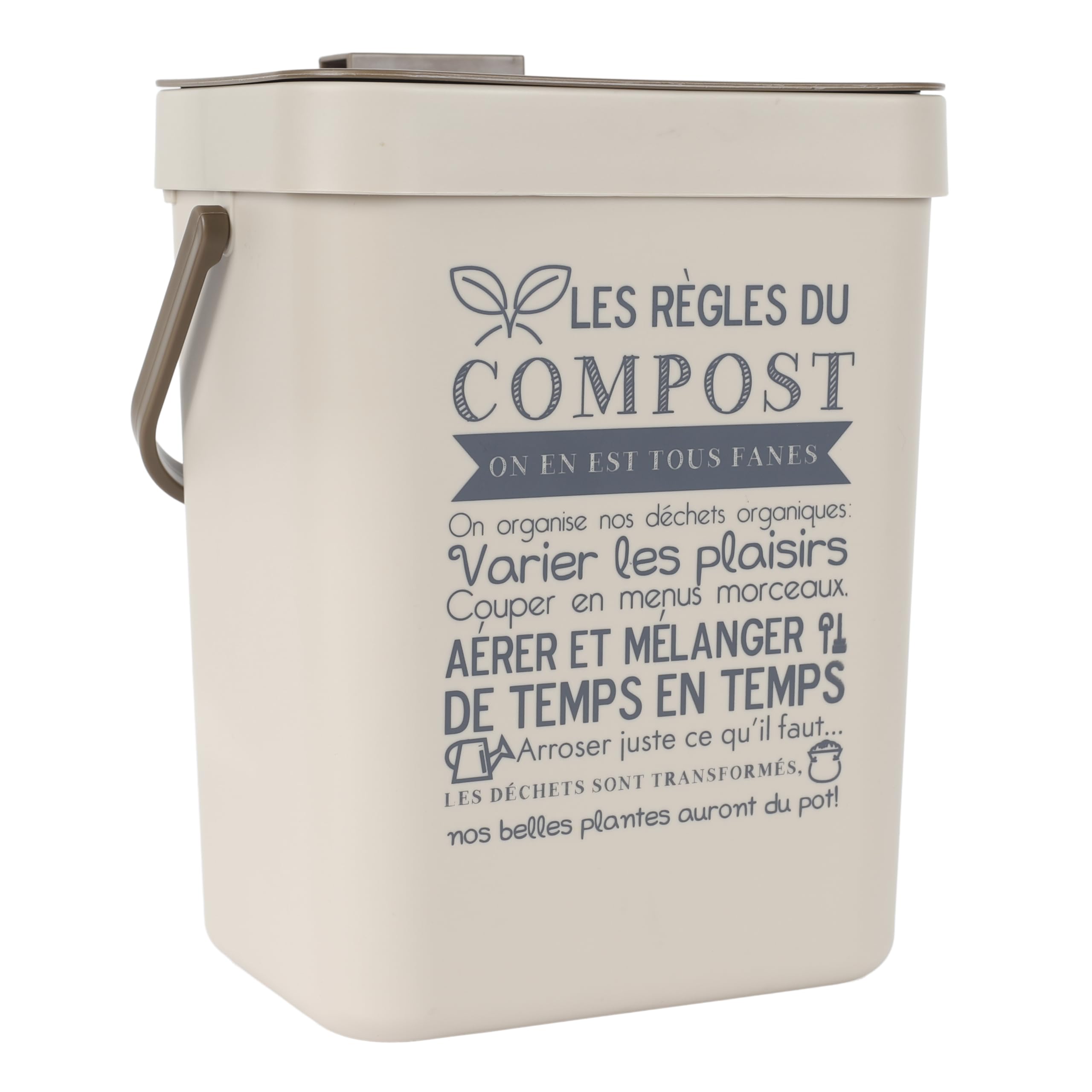 JE CHERCHE UNE IDEE, ME0020 Plastic Compost Bin with Hook, 5 Litre Container with Handle for Composting Waste, Large Storage Capacity, Easy to Carry