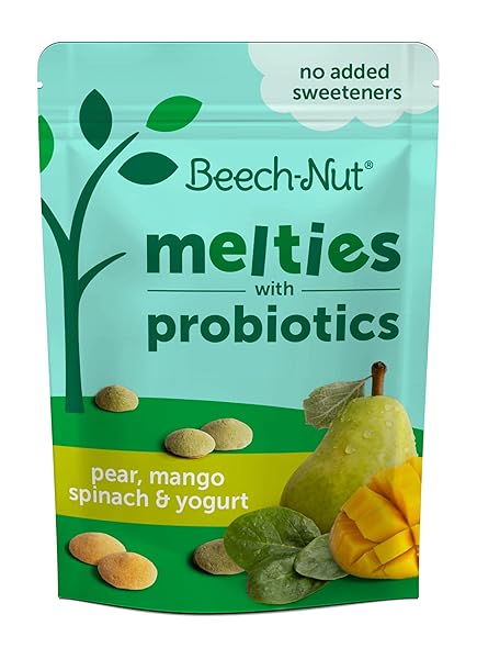 BEECH-NUT PROBIOTIC MELTIES PEAR MANGO SPINACH YOGURT MELTS BABY & TODDLER SNACK, 1OZ BAG