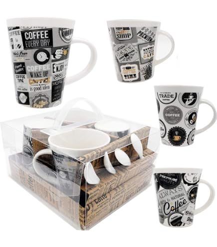 Amazon.com: Mug with Spoon - Ceramic Glazed Set of 4, 5 oz, Beautiful Coffee  Cups, Dishwasher and Microwave Safe, Mini Espresso Cups, Unique Expresso  Mugs with Handle : Home & Kitchen