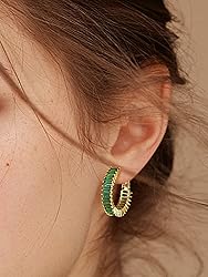 GLOQUAT CZ Gold Green Hoop Earrings 14K Gold Plated