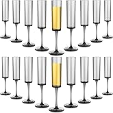 Nuenen 18 Pack Acrylic Champagne Flutes Goblets Plastic Champagne Glasses Stemmed Unbreakable Disposable Reusable Drinkware for Wedding Wine Cocktail Toasting Birthday Anniversary Party, 5.6oz, Black