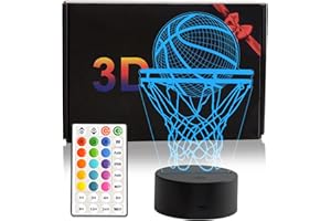 oboist Basketball Night Light, 16 Color 3D LED Night Lamp for Boys - Basket Ball Lamps, Optical Illusion Lamp with Remote Control, Perfect for Kids' Room Décor, Cool Gifts for Basketball Lovers